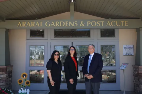 Friedman outside of Ararat Gardens & Post Acute with CEO Derek Ghookasian.