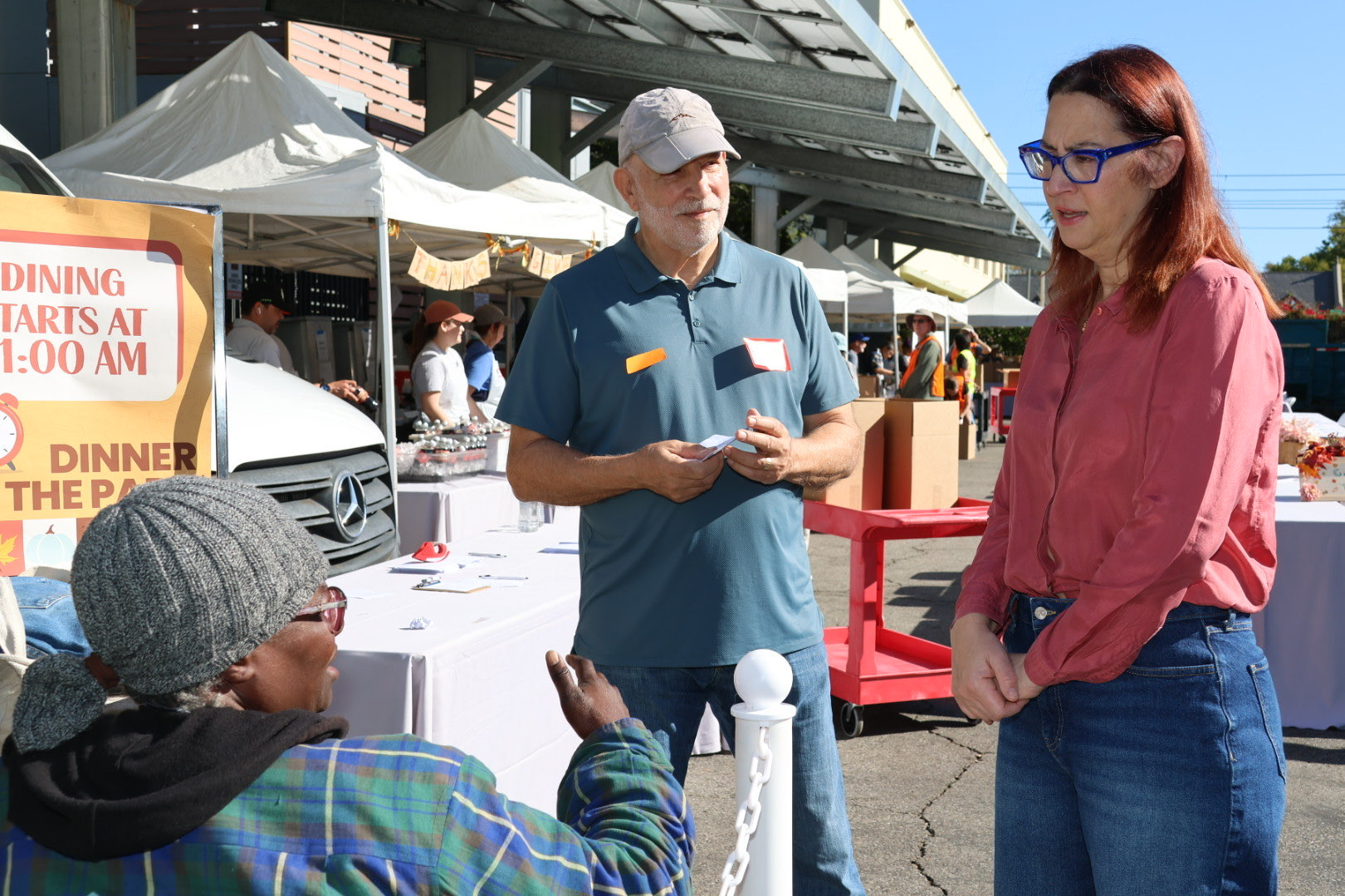 Rep. Friedman talks with community members at Union Station Homeless Services.