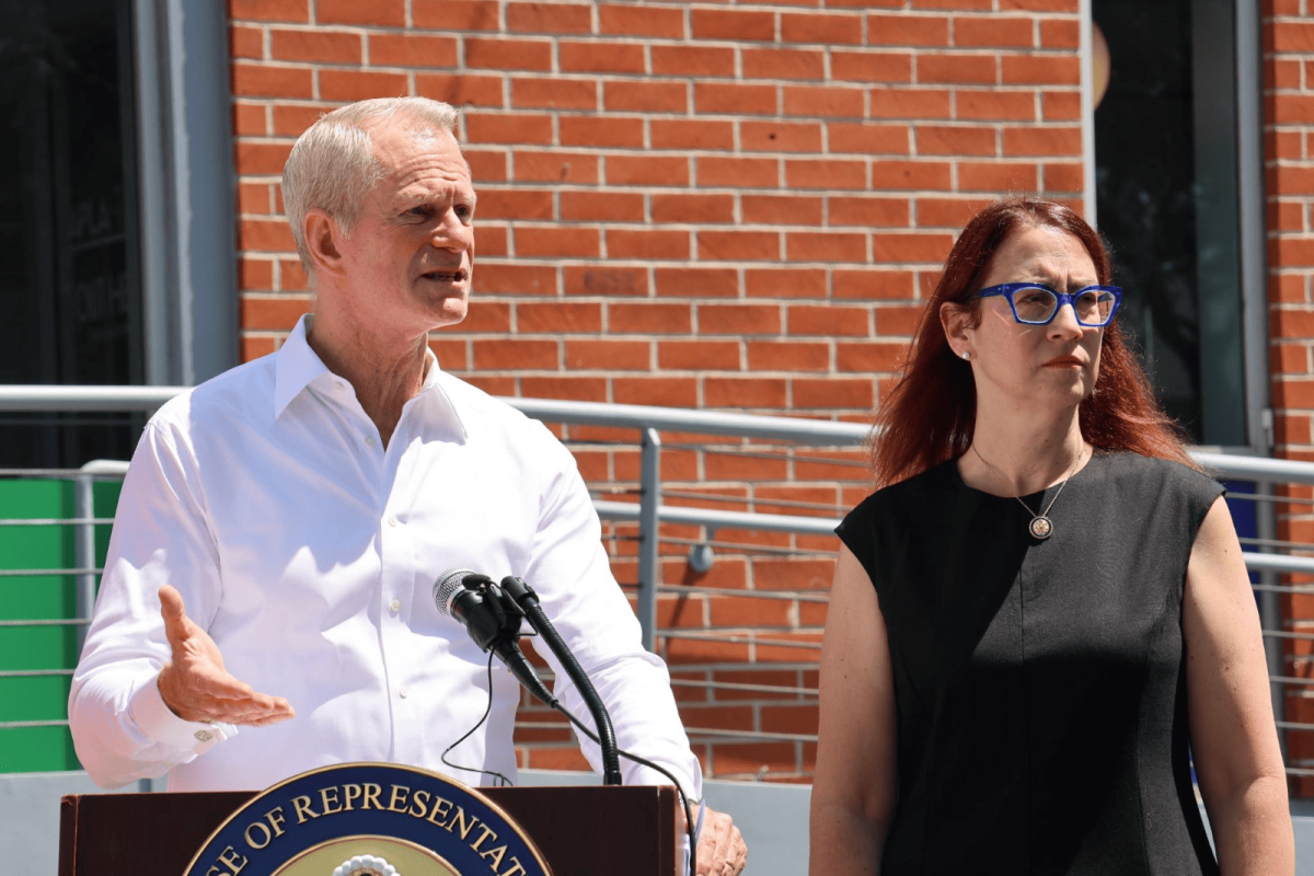 Below: Friedman outside the APLA’s Gottlieb Medical Center with APLA CEO and LA LGBT Center.