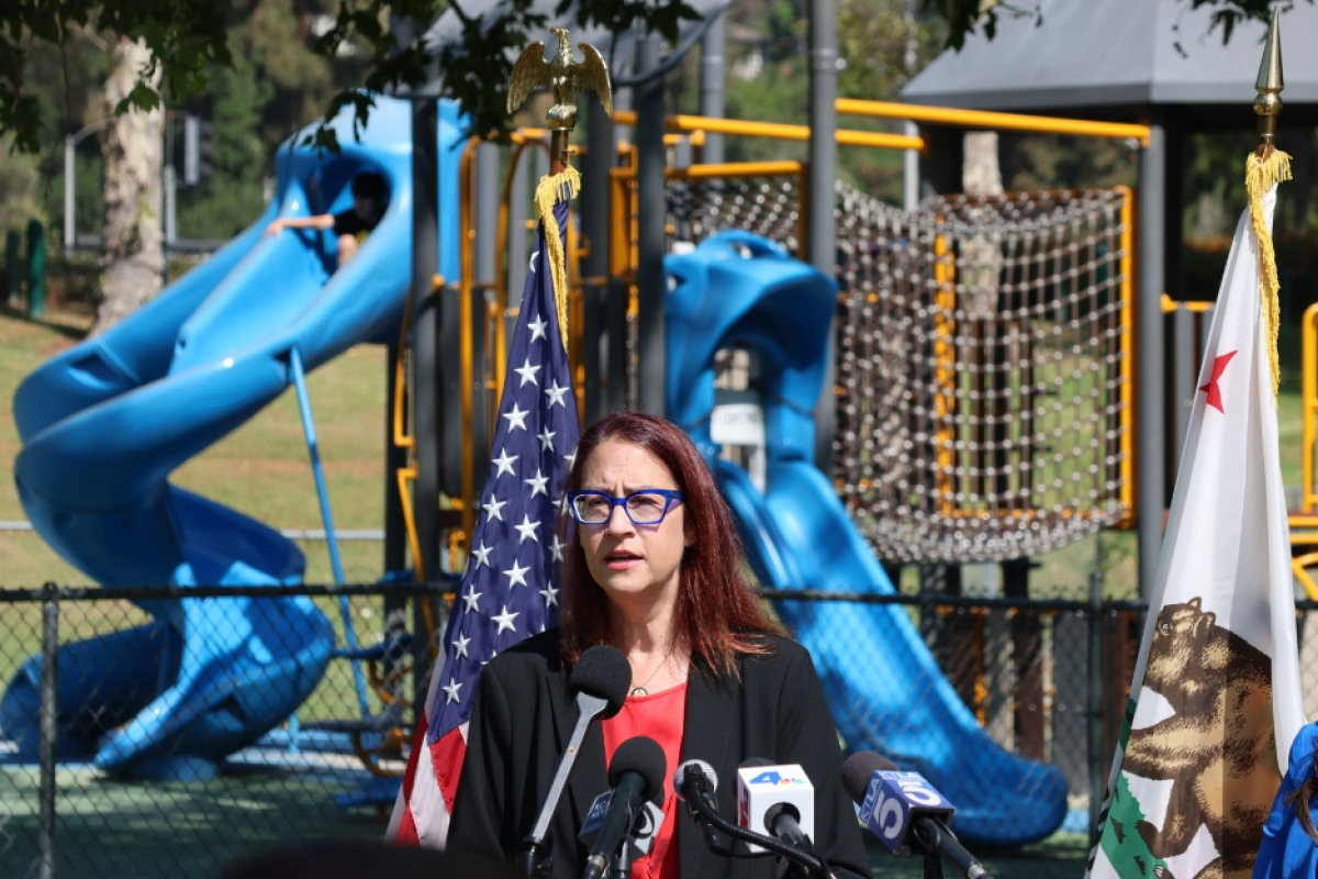 Friedman with Burbank Mayor Nikki Perez and Los Angeles City Councilmember Nithya Raman announcing she is helping lead the No Anonymity in Immigration Enforcement Act.