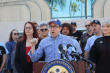 Below: SAG-AFTRA Actor PJ Byrne with Friedman and local labor members.