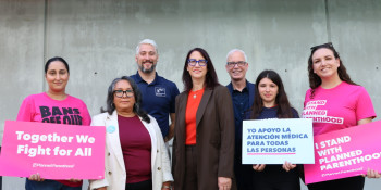 Friedman with Planned Parenthood representatives, volunteers, and West Hollywood City Councilmembers.