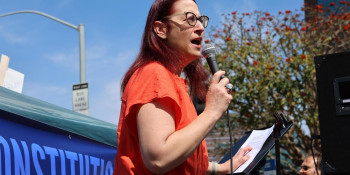  Above: Friedman speaks to crowd gathered at the March for Our Constitution Protest. 