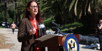 Below: Friedman answers questions from the media about the disaster bill package. 