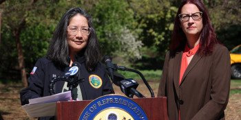  Above: Friedman with Altadena Town Councilmember & disaster victim Dot Wang announcing new disaster relief bills. 