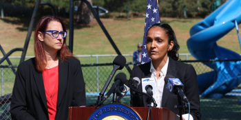 Friedman with Burbank Mayor Nikki Perez and Los Angeles City Councilmember Nithya Raman announcing she is helping lead the No Anonymity in Immigration Enforcement Act.