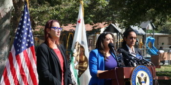 Friedman with Burbank Mayor Nikki Perez and Los Angeles City Councilmember Nithya Raman announcing she is helping lead the No Anonymity in Immigration Enforcement Act.