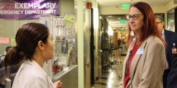  Above: Friedman speaks to a doctor at Children’s Hospital Los Angeles. 